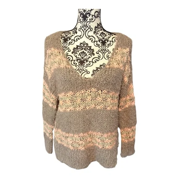 FREE PEOPLE Linus Striped Fuzzy Open Knit Sweater - Picture 2 of 7